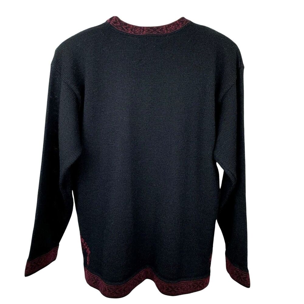 Vintage Susan Bristol Hand Embroidered Sweater Womens Med/EU 38 Black Red Wool - Picture 3 of 14